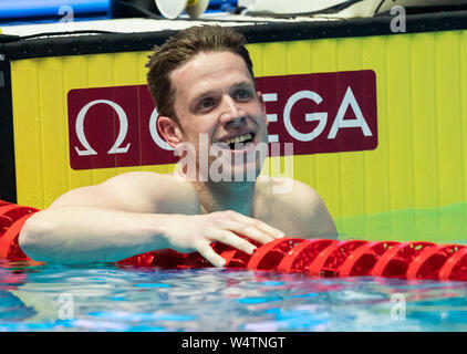 Gwangju, Corée du Sud. Le 25 juillet, 2019. Natation championnat du monde : 200 mètres hommes couches finale : Philip Heintz réagit. Crédit : Bernd Thissen/dpa/Alamy Live News Banque D'Images