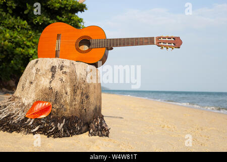 La guitare sur plage de sable fin de la belle mer de l'été Banque D'Images