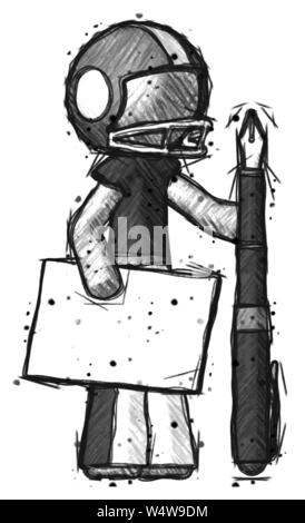 Joueur de football Sketch man holding grande enveloppe et la calligraphie stylo. Banque D'Images