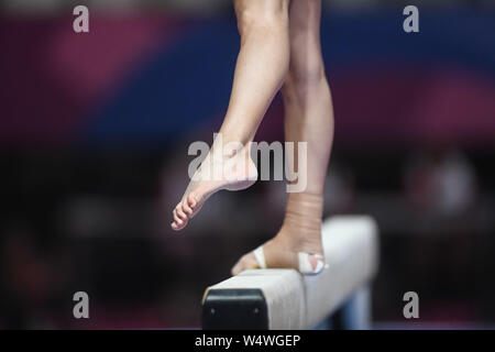 24 juillet 2019, Lima, Pérou : pratiques une gymnaste à la poutre lors de la formation podium avant la compétition tenue à la Jose Carlos Villa El Salvador à Lima, Pérou. Credit : Amy Sanderson/ZUMA/Alamy Fil Live News Banque D'Images