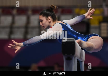 24 juillet 2019, Lima, Pérou : SIMONA CASTRO du Chili sur la poutre au cours de formation podium avant la compétition tenue à la Jose Carlos Villa El Salvador à Lima, Pérou. Credit : Amy Sanderson/ZUMA/Alamy Fil Live News Banque D'Images
