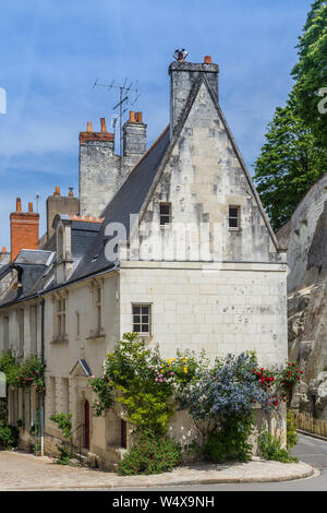 Roses contre maison wall - Loches, Indre-et-Loire, France. Banque D'Images