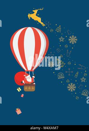 Père Noël sur un ballon à air chaud. Vector illustration Illustration de Vecteur