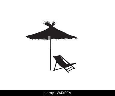 Parapluie transat été plage vacances silhouette symbole icône. Chaise longue, parasol isolés. Soleil beach resort symbole de la période des fêtes Illustration de Vecteur