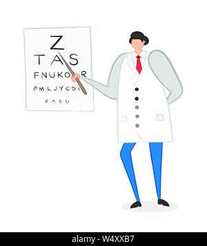 Ophtalmologiste montrant les lettres sur le tableau, vecteur illustration dessinée à la main. Décrit la couleur et couleur. Illustration de Vecteur