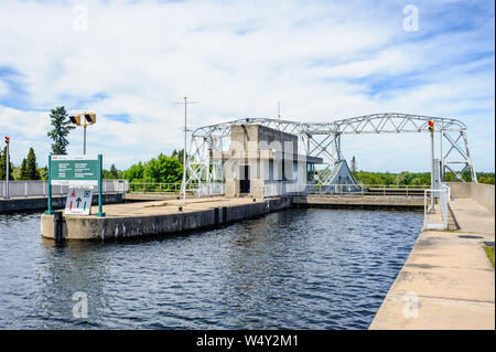 KAWARTHA LAKES, ONTARIO, CANADA - 22 juin 2018 : l'écluse-ascenseur de Kirkfield, vu depuis le niveau supérieur. Banque D'Images