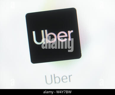 L'icône de l'application Uber sur l'écran de l'ordinateur. Uber Technologies, Inc. est une multinationale américaine de l'entreprise réseau de transport Banque D'Images