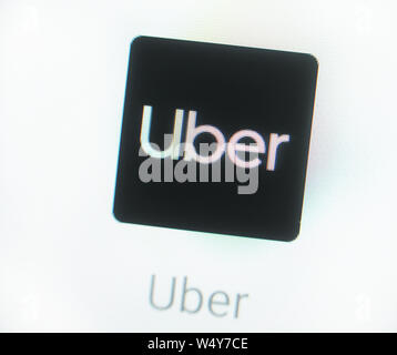 L'icône de l'application Uber sur l'écran de l'ordinateur. Uber Technologies, Inc. est une multinationale américaine de l'entreprise réseau de transport Banque D'Images