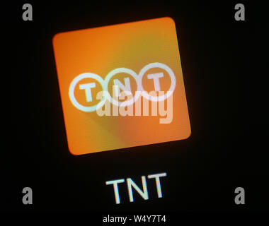 TNT Express icône sur l'écran de l'ordinateur. Banque D'Images