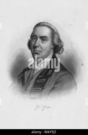 Portrait gravé du Général Thomas Gage, un officier général de l'Armée britannique et d'un fonctionnaire colonial de Middlesex, Angleterre, 1750. À partir de la Bibliothèque publique de New York. () Banque D'Images