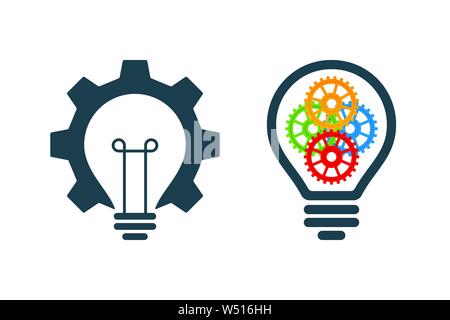 Les icônes de l'ampoule avec des engrenages sur fond blanc. Idée d'entreprise d'icônes. Illustration de Vecteur