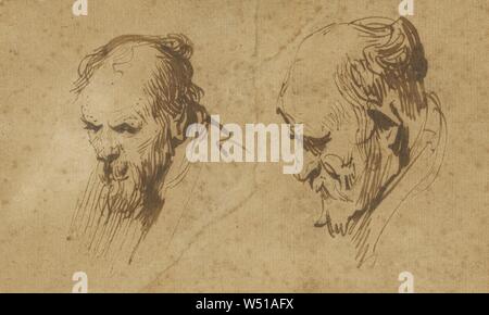 Deux études de la tête d'un vieil homme, Beyeren. van Rijn (Néerlandais, 1606 - 1669), 1626, plume et encre brune, démoli le centre et rejoint, 9 x 14,9 cm (3 9/16 x 5 7/8 po Banque D'Images