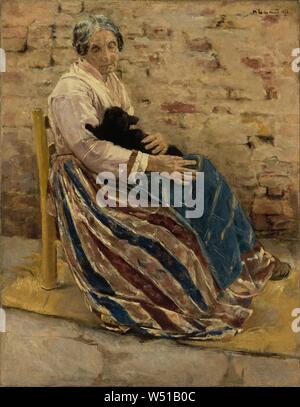 Une vieille femme avec chat, Max Liebermann (Allemand, 1847 - 1935), 1878, huile sur toile, 96,5 x 74,9 cm (38 x 29 1/2 dans Banque D'Images