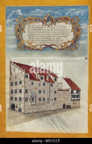 La résidence de Nuremberg de la famille Derrer, Georg Strauch (Allemand, 1613 - 1675), Nuremberg, Allemagne, environ 1626 - 1711 Tempera, or et argent avec des couleurs met en évidence sur parchemin, feuille : 37,6 x 26 cm (14 13/16 x 10 1/4 in Banque D'Images