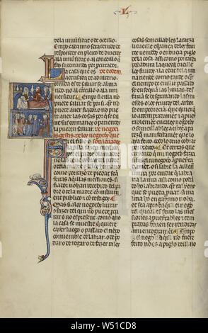 S Initial : les enfants et un alchimiste à un chevet et les enfants et les aînés devant un juge, Inconnu, Michael Lupi de Çandiu (Espagnol, actif Pamplona, Espagne 1297 - 1305), nord-est de l'Espagne, l'Espagne, environ 1290 - 1310 Tempera, couleurs, feuilles d'or, et de l'encre sur parchemin, feuille : 36,5 x 24 cm (14 3/8 x 9 7/16 in Banque D'Images