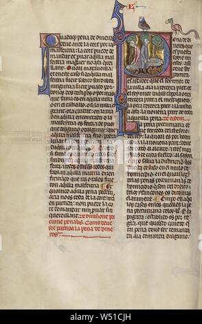 P initiale : deux bergers, Inconnu, Michael Lupi de Çandiu (Espagnol, actif Pamplona, Espagne 1297 - 1305), nord-est de l'Espagne, l'Espagne, environ 1290 - 1310 Tempera, couleurs, feuilles d'or, et de l'encre sur parchemin, feuille : 36,5 x 24 cm (14 3/8 x 9 7/16 in Banque D'Images