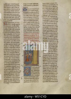 Deux chevaliers en conversation au château de larmes, Inconnu, Paris, France, 1320 - 1340, tempera, peinture, couleurs or et argent et feuille d'or sur parchemin, feuille : 39,4 x 29,8 cm (15 1/2 x 11 3/4 in Banque D'Images