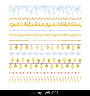 Ensemble de guirlandes de Noël pour la conception de fête. Motif d'hiver avec des flocons de brosses, ampoules, perles, la serpentine pour de nouvelles années de décoration. Vecteur d'actions. Illustration de Vecteur