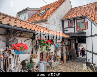 Ebeltoft traditionnel idyllique de maisons à colombages, Danemark Banque D'Images