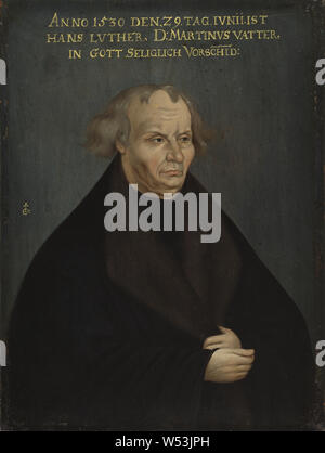 Après Lucas Cranach l'Ancien, Hans Luther, Portrait de son Luther, Portrait de Hans Luther, peinture, portrait, 18e siècle, huile sur panneau, hauteur, 25 cm (9,8 po), largeur, 19 cm (7,4 pouces), signé, LC Banque D'Images