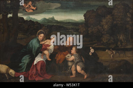 Après Polidoro da Lanciano, la Sainte Famille avec saint Jean, l'enfant Sainte Famille avec John Enfant, huile sur toile, hauteur, 99 cm (38,9 po), largeur, 158 cm (62,2 pouces) Banque D'Images