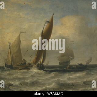 Willem van de Velde le jeune, de bateaux de pêche en mer, bateaux de pêche en mer, peinture, huile sur panneau, hauteur, 14 cm (5,5 po), largeur, 15 cm (5,9 pouces), signé, WVV Banque D'Images