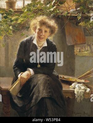 Bertha Wegmann, Jeanna Bauck, Portrait du peintre Jeanna Bauck anglais, l'artiste Jeanna Bauck, l'artiste Jeanna Bauck, peinture, portrait, 1881, huile sur toile, hauteur, 106 cm (41,7 po), largeur, 85 cm (33,4 pouces), signé, B. Wegman, Paris 1881. Banque D'Images