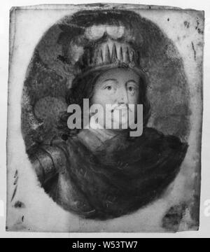 Après David Klöcker Ehrenstrahl, King Karl X Gustav, Karl X Gustav, 1622-1660, Roi de Suède, peinture, Charles X Gustave de Suède, Gouache sur papier, de forme ovale, cadre en bois doré, hauteur, 5,7 cm (2,2 po), largeur, 4,6 cm (1,8 pouces) Banque D'Images