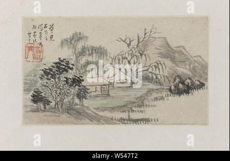 Paysage, feuille d'album avec un paysage. Signé par Cheng Men, connu comme un peintre en porcelaine Jingdezhen., Cheng Men, Shexian, 1850 - 1900, encre, papier, H 24 cm × w 20 cm Banque D'Images