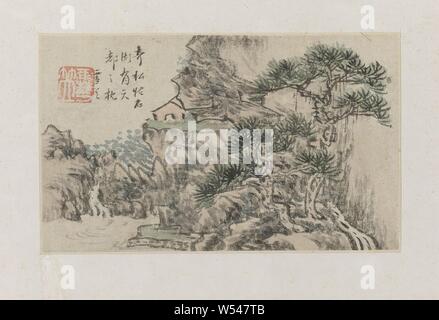 Paysage, feuille d'album avec un paysage. Signé par Cheng Men, connu comme un peintre en porcelaine Jingdezhen., Cheng Men, Shexian, 1850 - 1900, encre, papier, H 24 cm × w 20 cm Banque D'Images