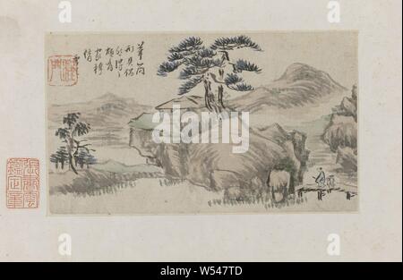 Paysage, feuille d'album avec un paysage. Signé par Cheng Men, connu comme un peintre en porcelaine Jingdezhen., Cheng Men, Shexian, 1850 - 1900, encre, papier, H 24 cm × w 20 cm Banque D'Images