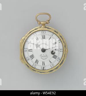 Watch, montre en or. Un singe et un chien sont représentés dans le placard, en or et émail., Joseph Martineau, 1745 - 1765 et/ou 1754 - 1755, de l'or (métal), D. 5.0 cm Banque D'Images