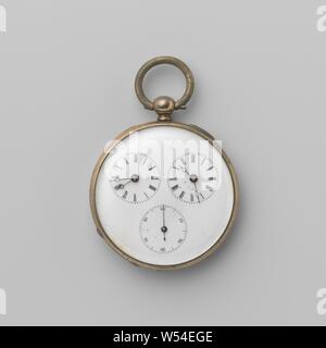 Montre en argent, avec un cylindre et avec un cadran en émail blanc. Les numéros 2 et 1 avec les chiffres romains en chiffres arabes., anonyme, c. 1800 - c. 1900, de l'argent (métal), d 4,6 cm × H 6,5 cm × w 4.6 cm × d 1.1 cm Banque D'Images