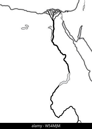 Carte du monde de l'Égypte et la Libye : l'Afrique du Nord, l'Égypte et la Haute Égypte, le Nil et son delta. Carte géographique avec littoral & rivière fertile. Banque D'Images