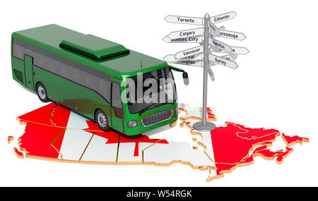 Canada Bus Tours concept. Le rendu 3D isolé sur fond blanc Canada Bus Tours concept. Le rendu 3D isolé sur fond blanc