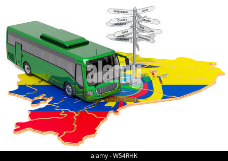 L'Equateur Bus Tours concept. Le rendu 3D isolé sur fond blanc Banque D'Images