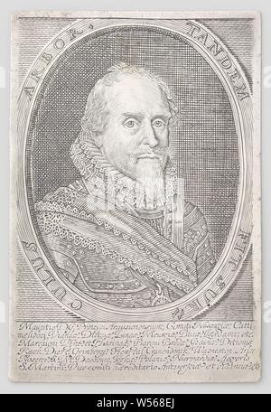 Portrait du prince Maurice de Nassau, Portrait gravé sur l'argent par le prince Maurice de Nassau, prince d'Orange, stathouder. Avec une inscription autour d'elle : TANDEM MONTER SURCULUS ARBOR. Notamment les titres en latin. Maurits (Prince d'Orange), anonyme, Pays-Bas), ch. 1625 - c. 1675, de l'argent (métal), h 6,7 cm × w 4,6 cm Banque D'Images