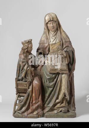 Anna-à-trois, Anna, assise de face sur un canapé, se penche légèrement vers la gauche en direction de la petite Maria, qui est assis à côté d'elle dans le profil sur un coussin sur une chaise pliante. Elle est titulaire d'une grappe de raisin dans la main gauche (pour l'enfant disparu) et dispose d'un livre sur ses genoux, sur lequel Marie a placé sa main gauche. Anna, portant un voile et un bébé en tissu, porte une robe avec des manches et sur les épaules une cape, qui tombe sur sa gauche, est réparti sur les genoux vers la droite et qu'il est pris en charge par le genou gauche, laissant une partie de la robe et d'un point de presse, Maria une robe avec manches et square Banque D'Images