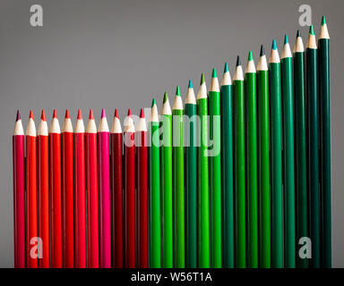 Crayons de couleur rouge et vert représentant des entreprises graphique d'augmenter les profits Banque D'Images
