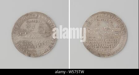 Alliage de Haarlem shooters à Hasselt, médaille d'argent. A l'avant : vue sur la ville, en vertu de l'inscription et deux couches d'armes, au-dessus de l'inscription, à l'intérieur de l'inscription. Marche arrière : vue sur la ville, en vertu de l'inscription et deux couches d'armes, à l'intérieur inscription., Haarlem, Hasselt, Overijssel, Willem van Bylaer, Dordrecht, 1623, de l'argent (métal), frappant (métallurgie), d 5,1 cm × W 26,44 Banque D'Images