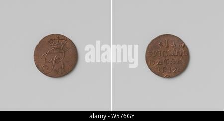 Shilling De Frederic Vi Roi De Danemark De Monnaie De Cuivre Monogramme Couronne Avant De Lettres