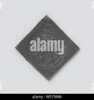 Siège d'Amsterdam, pièce d'urgence de cinq pièces frappées en argent urbain à une face d'urgence en forme de diamant de monnaie. A l'avant : deux timbres un au-dessus de l'autre, de bas en haut : mintmaster signe : fire steel, ville armoiries : couronné armoiries entre années, à gauche de la lettre V, droit lettre S l'intérieur de ronde pearl rim. Inverse : vierge, Amsterdam, anonyme, 5-Jan-1578, de l'argent (métal), frappant (métallurgie), h 2,5 cm × 2,5 cm × w w 3,45 Banque D'Images