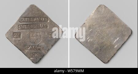 Pièce de vingt-et-une pièces de siège de Kampen, monnaie d'urgence frappées de payer les arriérés à la garnison, unilatérale d'urgence en forme de losange avec coins biseautés monnaie. A l'avant : sept stamps : armoiries entre la valeur de mesure, haut et bas d'inscriptions. Inverse : vierge, Kampen, anonyme, nov-1578, de l'argent (métal), frappant (métallurgie), h 4,6 cm × 4.4 cm × w w 14,36 Banque D'Images