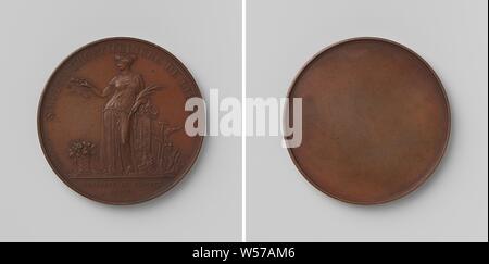 Societe d'Horticulture de Liège, médaille de bronze. Avers : femme avec une couronne de fleurs en elle, représentant la flore, s'appuie contre une colonne, alors qu'elle porte une couronne dans la main droite étendue et branche de palmier dans la main gauche, à ses pieds un panier de fleurs, derrière sa bêche au milieu de plantes d'un couvercle, cut off : inscription. Inverse : vierge, Liège (ville), Julien Gabriel Leclercq, Bruxelles, 1825 - 1850, bronze (métal), frappant (métallurgie), d 4,4 cm × W 39,67 Banque D'Images