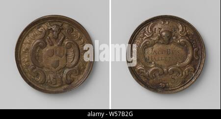 Saint Lucas guild of Amsterdam, jeton de guilde par Jacobus Hallemans, peintre, médaille en laiton. A l'avant : ox détient Lucas dans son bouclier autour de jambes, il louange. Inverse : cartouche avec l'inscription ci-dessous tête d'animal, et l'année, avec cartouche cartouche ci-dessus avec la lettre S, Amsterdam, Jacobus Hallemans, anonyme, 1788, le laiton (alliage), gravure, d 4,2 cm × W 364 Banque D'Images