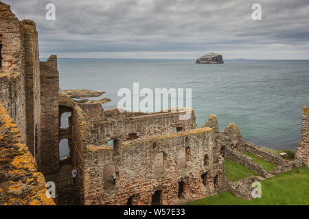 Avis de Bass Rock du haut à l'intérieur de Château de Tantallon, East Lothian, Scotland Banque D'Images