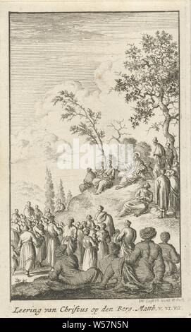 Le Sermon sur la montagne du Christ sur la montagne vingt-quatre scènes du Nouveau Testament (titre de la série), la commande 'que ces pierres se changent en pain, Tentation du Christ dans le désert, Jan Luyken (mentionné sur l'objet), Amsterdam, 1681, papier, gravure, h 123 mm × w 75 mm Banque D'Images