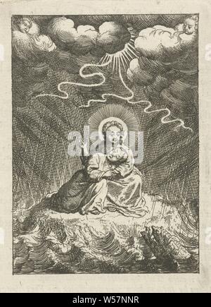 L'âme incarnée dormir sur les genoux de Christ au cours d'une tempête et d'orage l'âme dormir paisiblement avec Jésus au milieu d'orages et de tempêtes, de sommeil, d'inconscience, de l'âme, le Christ et l'âme, orages, Jan Luyken, Amsterdam, 1678 - 1687, papier, imprimerie, h 96 mm × w 70 mm Banque D'Images