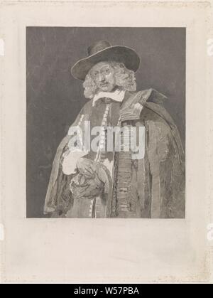 Portrait de Jan Six, Half-length portrait de Jan Six, maire d'Amsterdam, Jan Six (1618-1700), Johann Wilhelm Kaiser (I), 1823 - 1900, le papier, gravure, h 451 mm × W 335 mm Banque D'Images