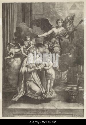 Saint Thérèse d'Ávila, fondateur de l'ordre des carmes déchaux, avec mains jointes en prière. Elle est enveloppée dans l'habitude des carmes et est entouré de putti. Un ange est apparu sur la gauche qui a fait une flèche sur le priant Theresia. Dans le ciel au-dessus de l'ange est un triangle, le symbole de Dieu le Père, la fondatrice des Carmélites Déchaussées (réformée), T (h) (i) un eres ou Avila, attributs possibles : angel, flèche, Dove, le coeur (flaming ou percé par une flèche), triangle (cercle intérieur), oeil ou tetragram, Trinity (variante), Pieter van den Berge Banque D'Images